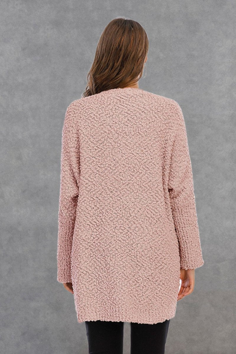 Angel Wings Pocketed Open Front Long Sleeve Cardigan - Outerwear