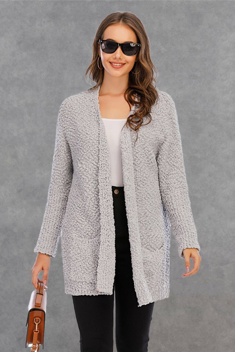 Angel Wings Pocketed Open Front Long Sleeve Cardigan - Outerwear
