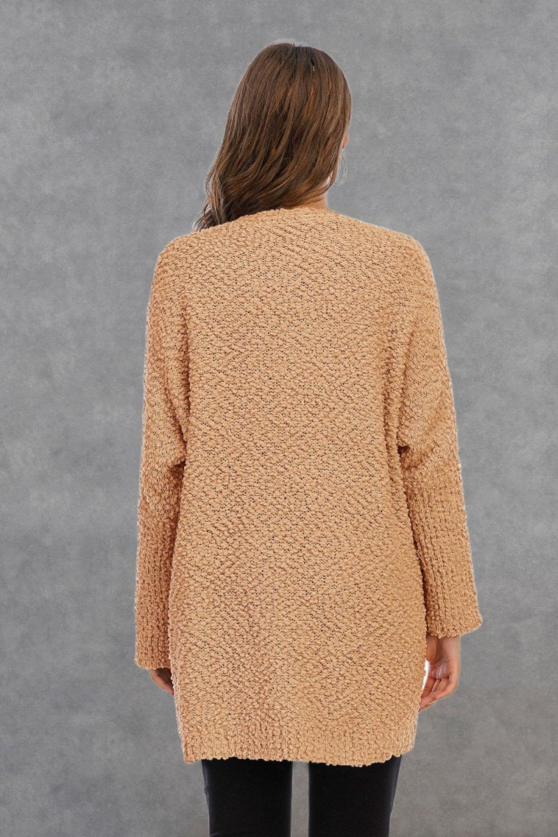 Angel Wings Pocketed Open Front Long Sleeve Cardigan - Outerwear