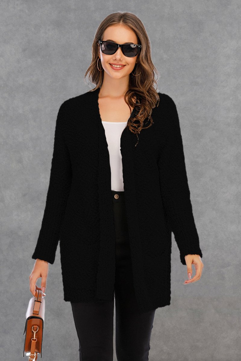 Angel Wings Pocketed Open Front Long Sleeve Cardigan - Outerwear
