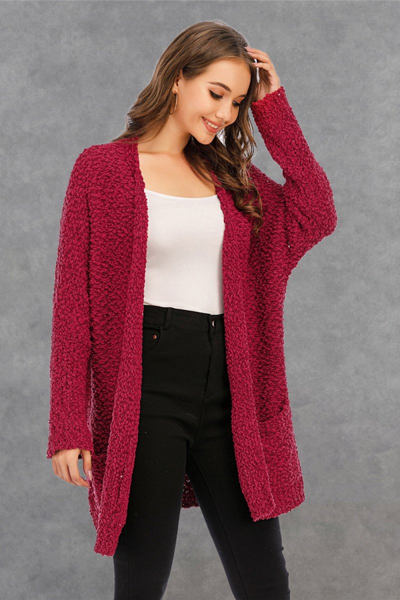 Angel Wings Pocketed Open Front Long Sleeve Cardigan - Outerwear