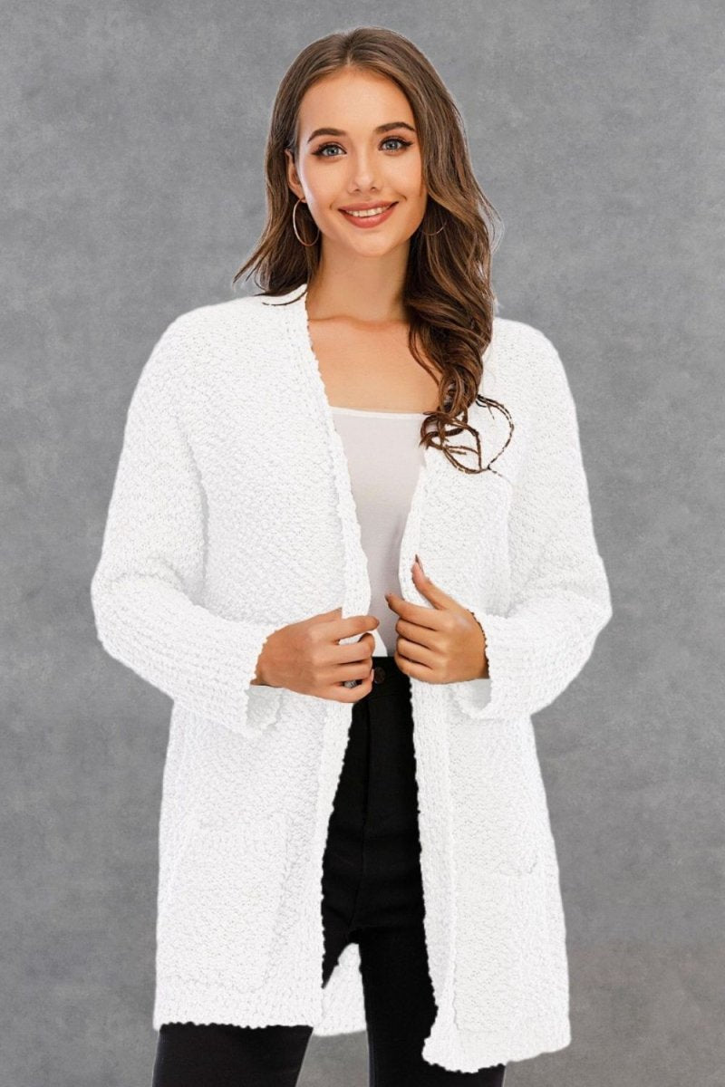 Angel Wings Pocketed Open Front Long Sleeve Cardigan - Outerwear