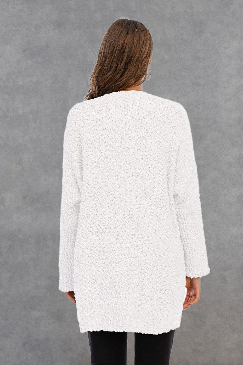 Angel Wings Pocketed Open Front Long Sleeve Cardigan - Outerwear