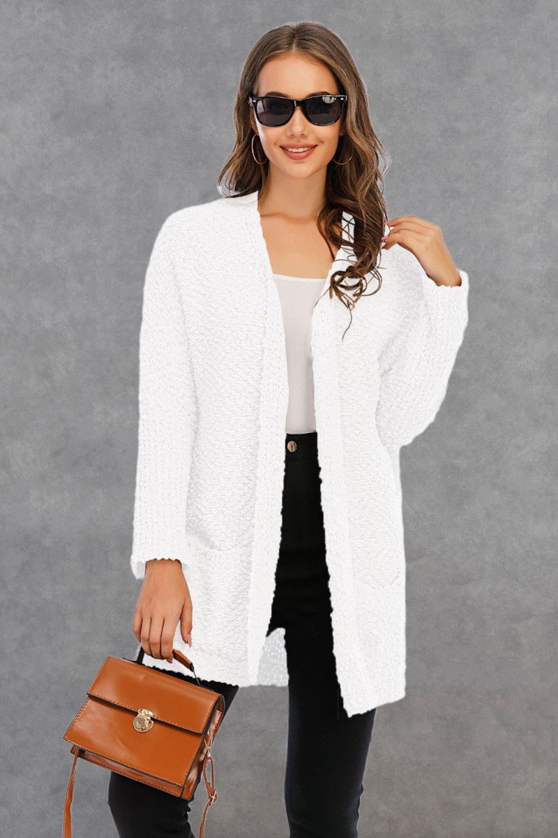 Angel Wings Pocketed Open Front Long Sleeve Cardigan - Outerwear