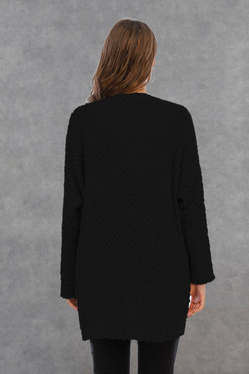 Angel Wings Pocketed Open Front Long Sleeve Cardigan - Outerwear