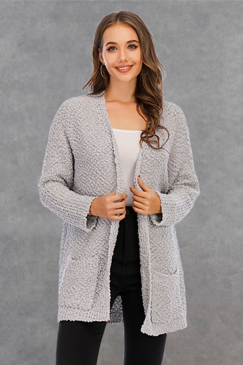 Angel Wings Pocketed Open Front Long Sleeve Cardigan - Outerwear