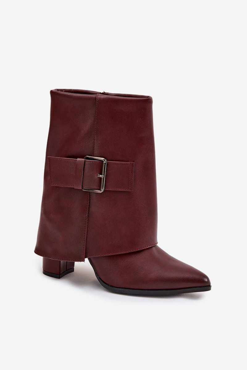 Ankle Boots with Folded Shaft and Buckle - 