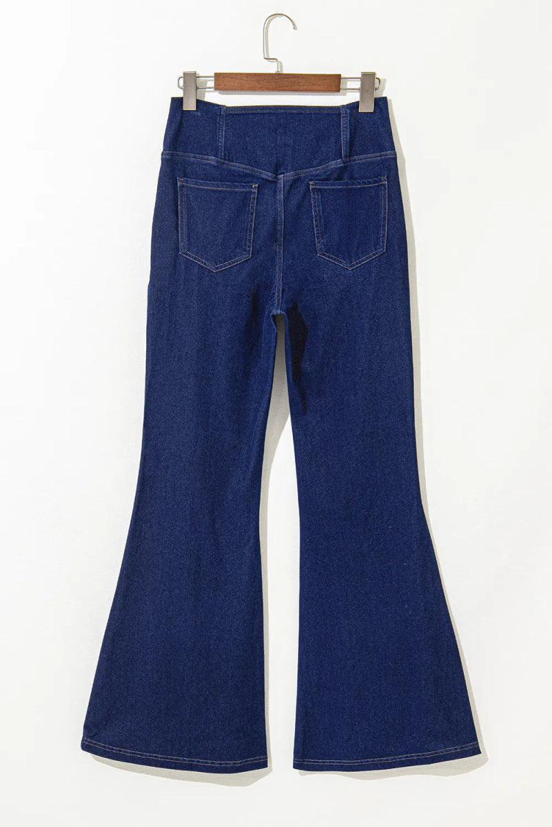 Asymmetric Waist Flare Jeans - Bottoms