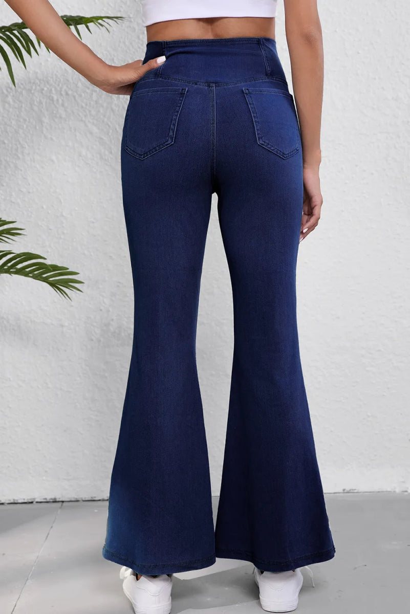 Asymmetric Waist Flare Jeans - Bottoms