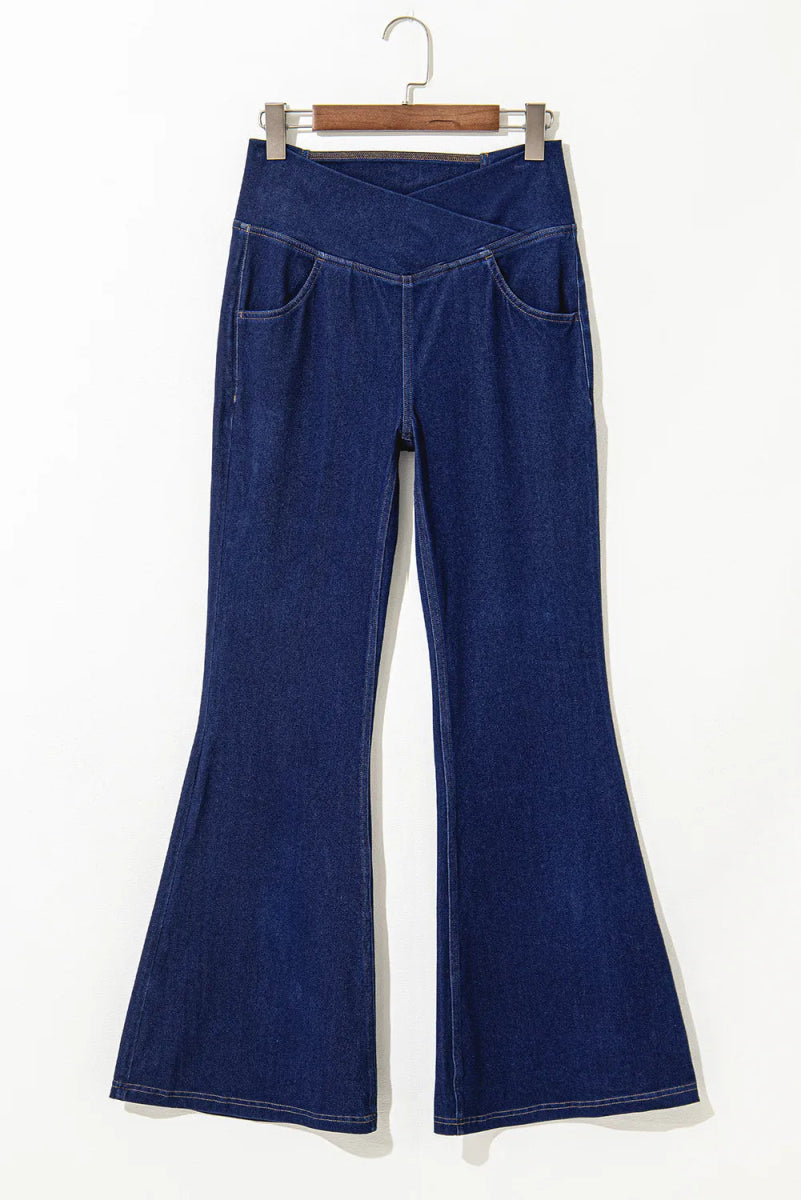 Asymmetric Waist Flare Jeans - Bottoms