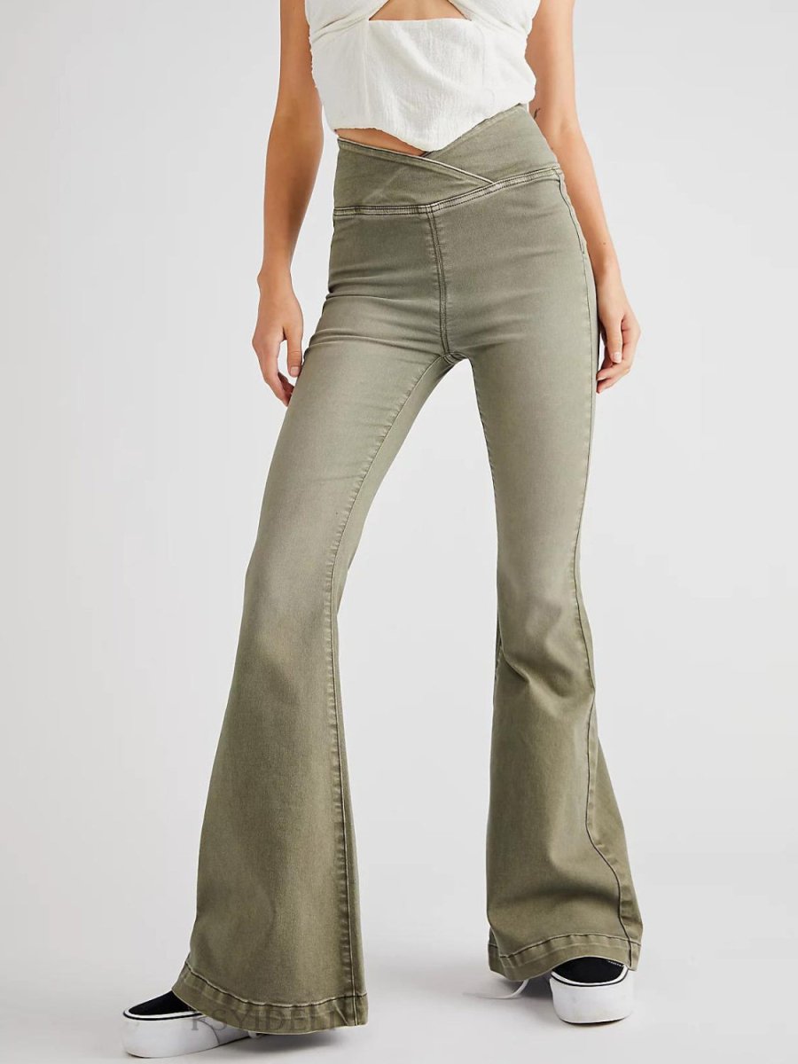 Asymmetric Waist Flare Jeans - Bottoms