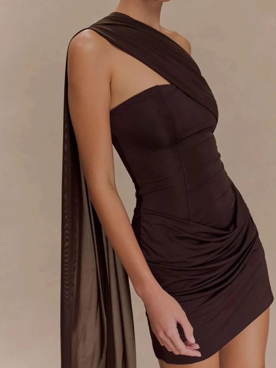 Asymmetrical One - Shoulder Ruched Mini Dress - 