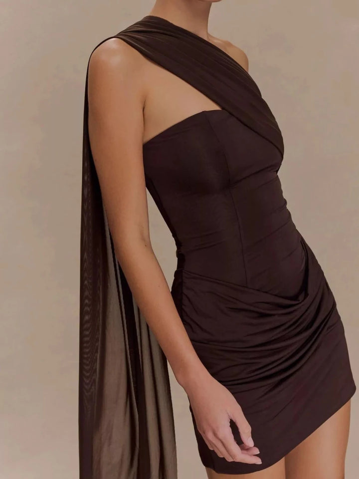 Asymmetrical One - Shoulder Ruched Mini Dress - 