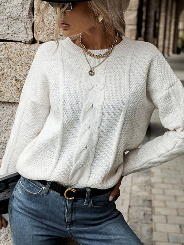 Autumn and winter women's twist long sleeve white sweater - Outerwear
