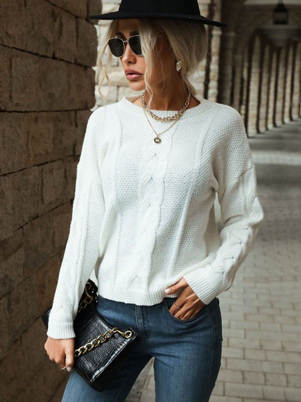 Autumn and winter women's twist long sleeve white sweater - Outerwear