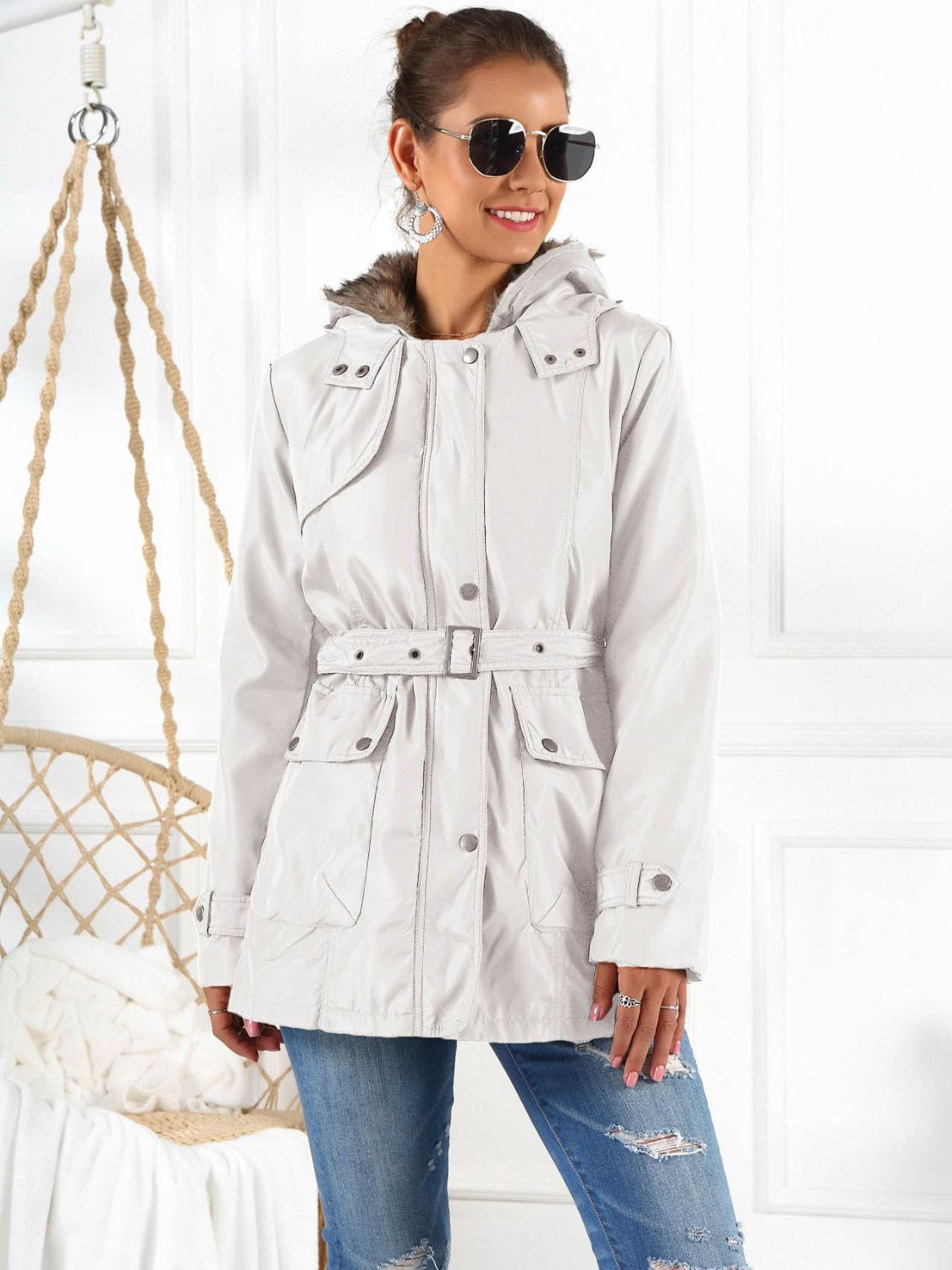 Ivy Lane Full Size Hooded Jacket with Detachable Liner (Three-Way Wear)