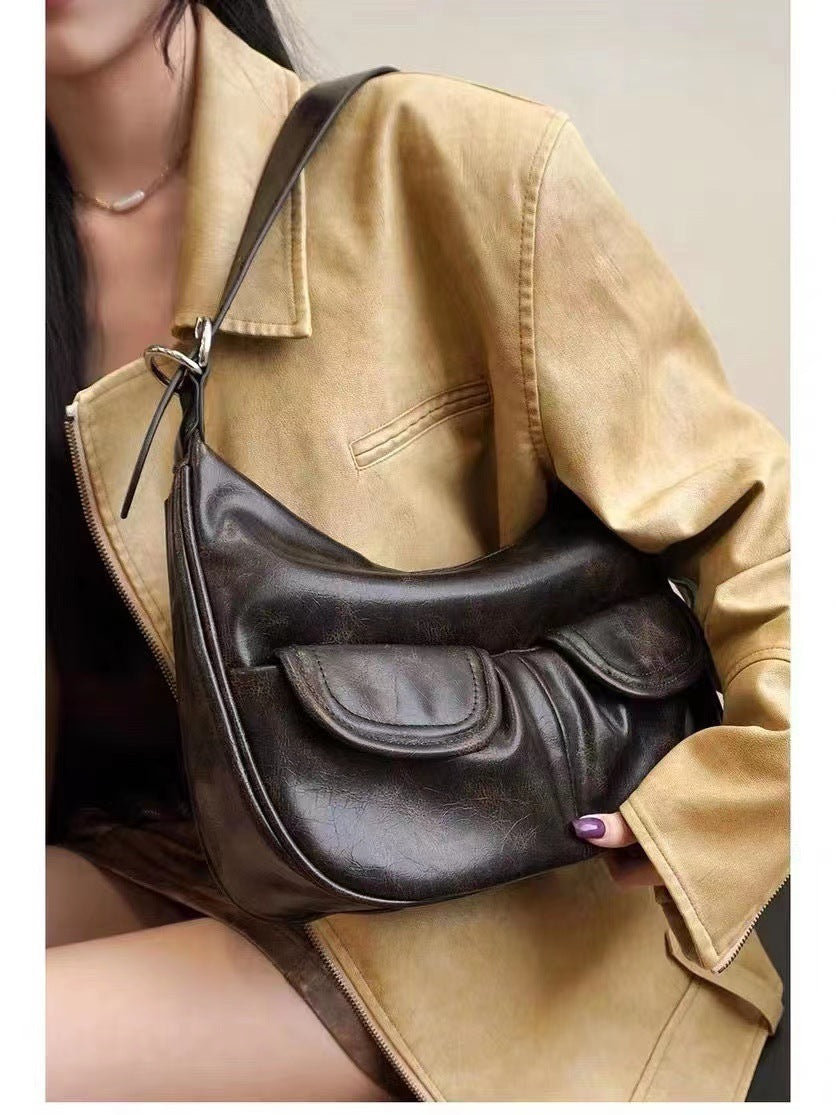 One-shoulder Maillard Distressed Underarm Bag Women