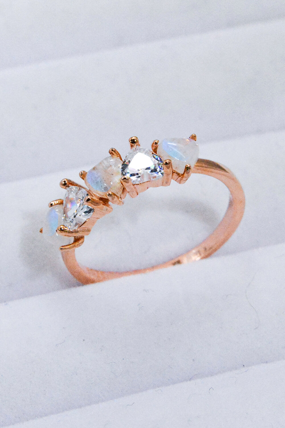 Moonstone and Zircon Heart Ring