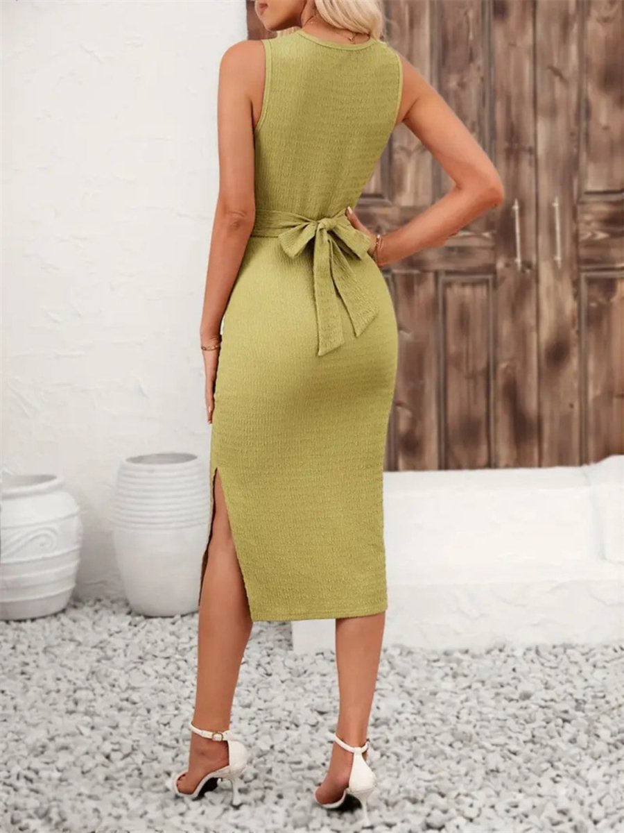 Back Tie Sleeveless Slit Midi Dress - New Arrivals