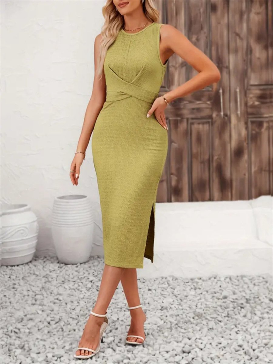 Back Tie Sleeveless Slit Midi Dress - New Arrivals