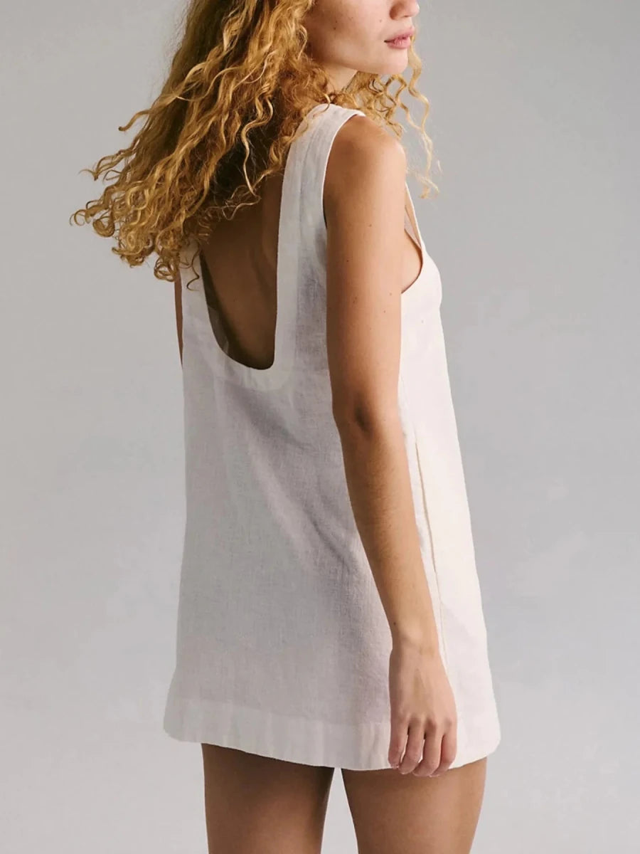 Backless Sleeveless Denim Mini Dress - Denim mini dress