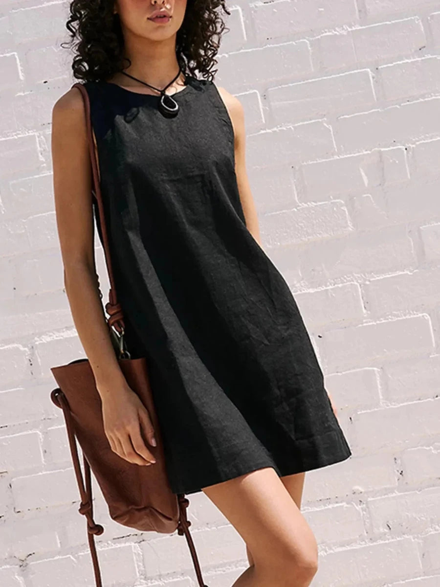 Backless Sleeveless Denim Mini Dress - Denim mini dress
