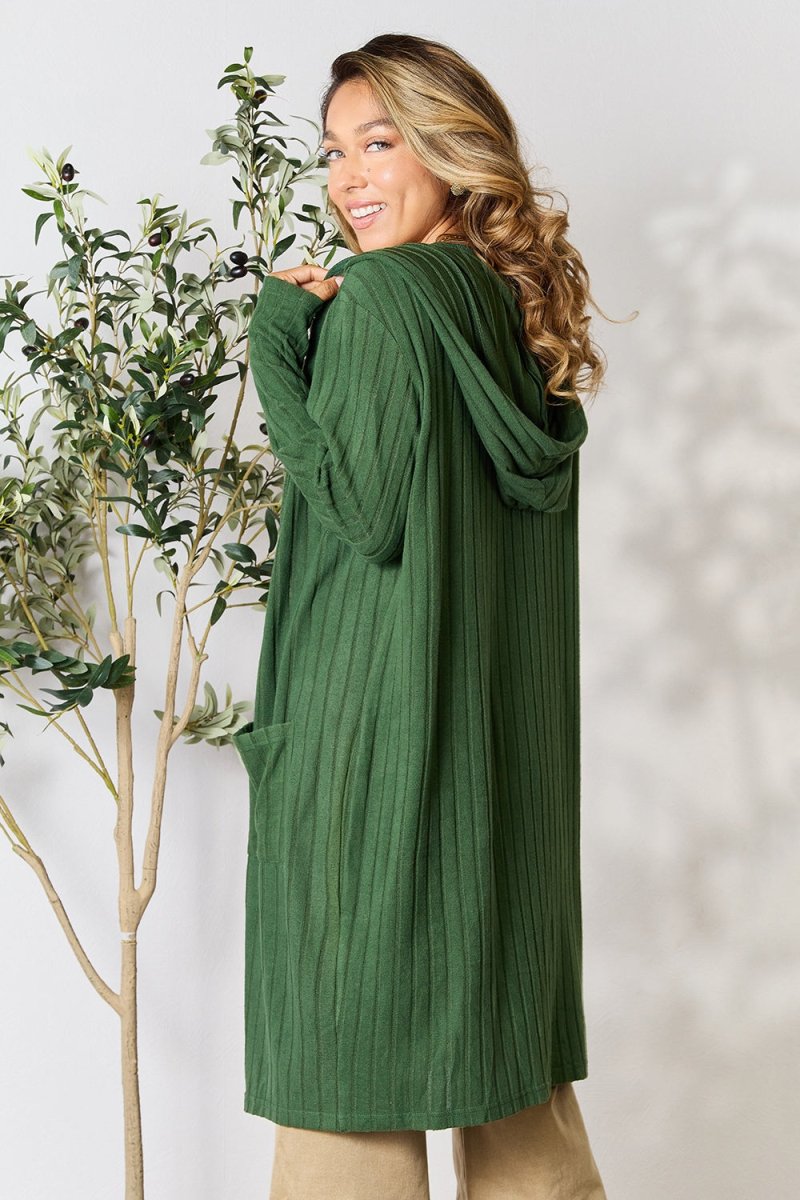 Basic Bae Full Size Hooded Sweater Cardigan - Outerwear