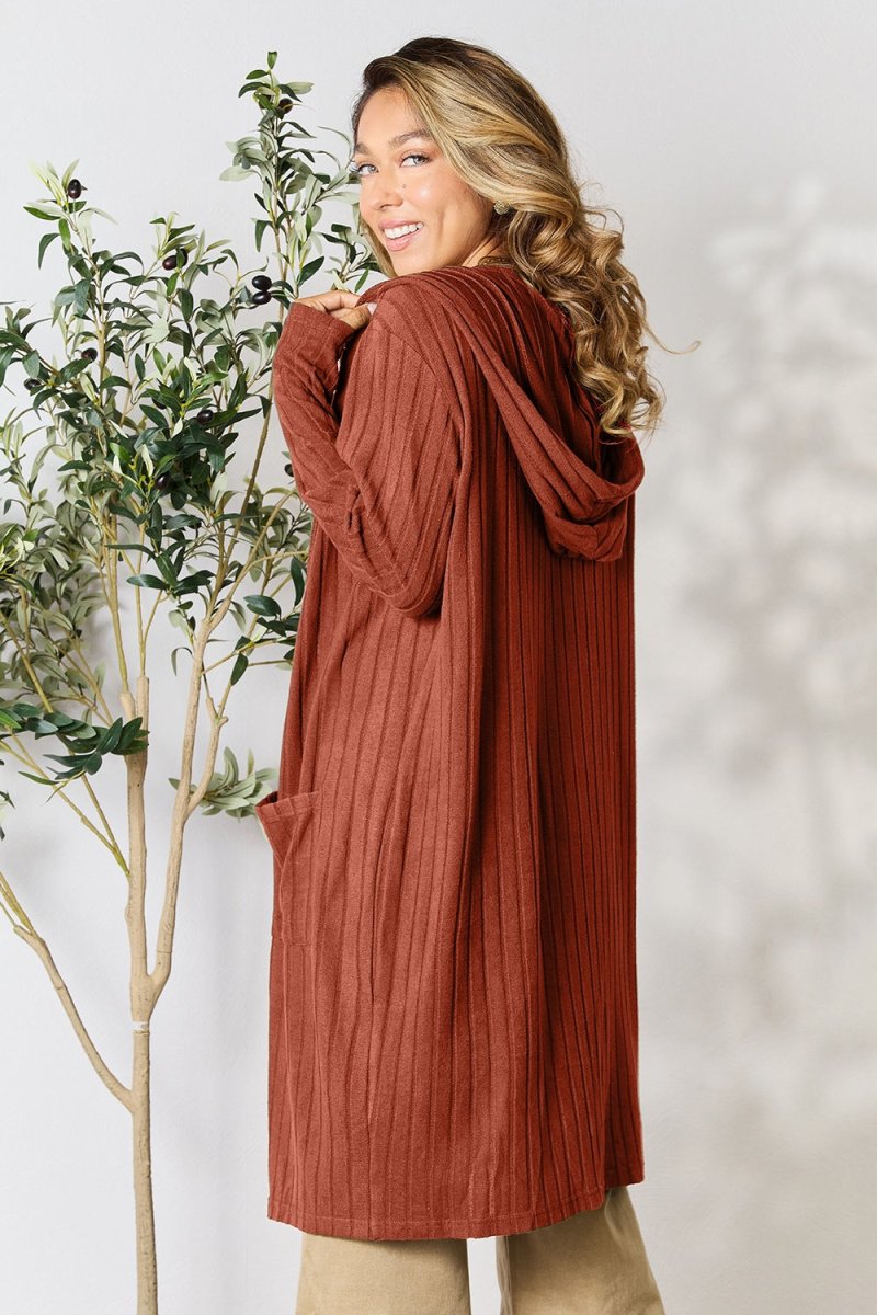 Basic Bae Full Size Hooded Sweater Cardigan - Outerwear