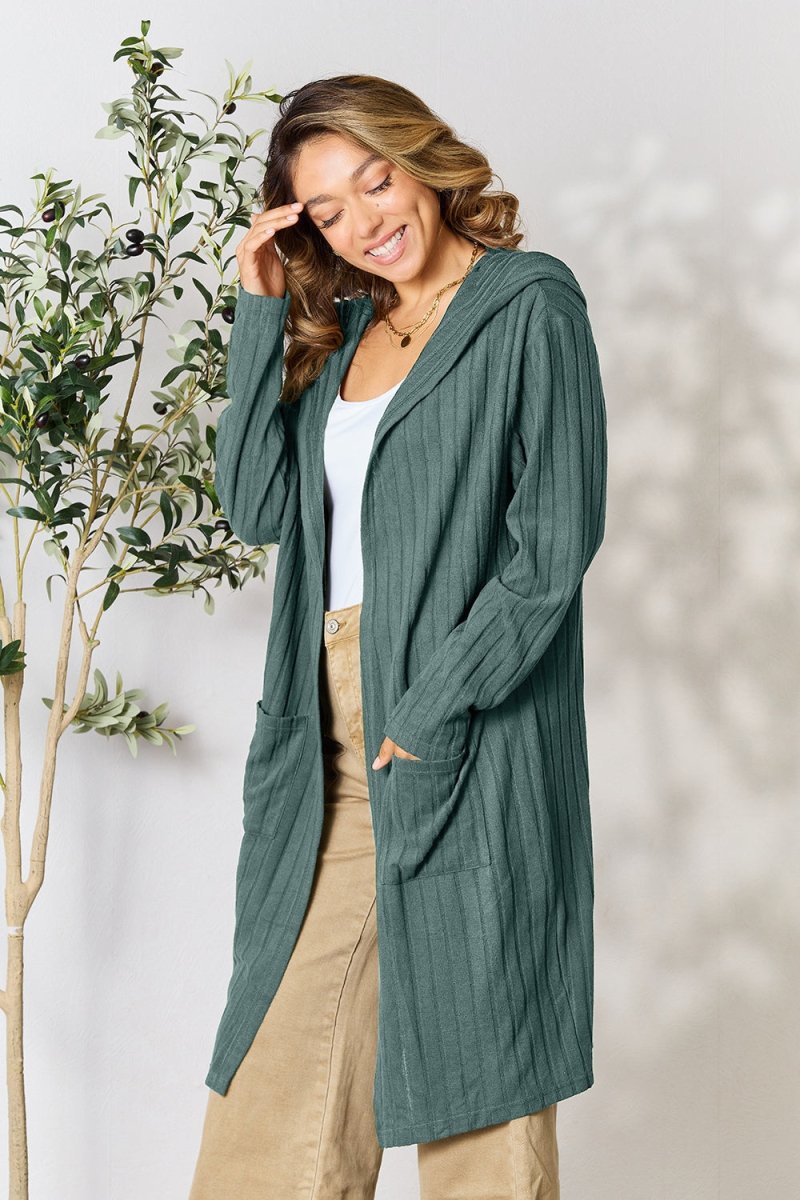 Basic Bae Full Size Hooded Sweater Cardigan - Outerwear
