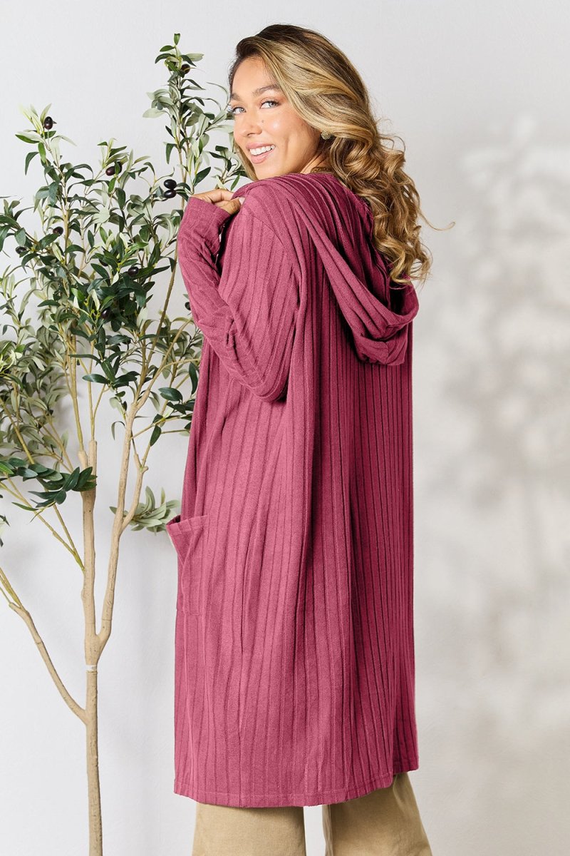 Basic Bae Full Size Hooded Sweater Cardigan - Outerwear