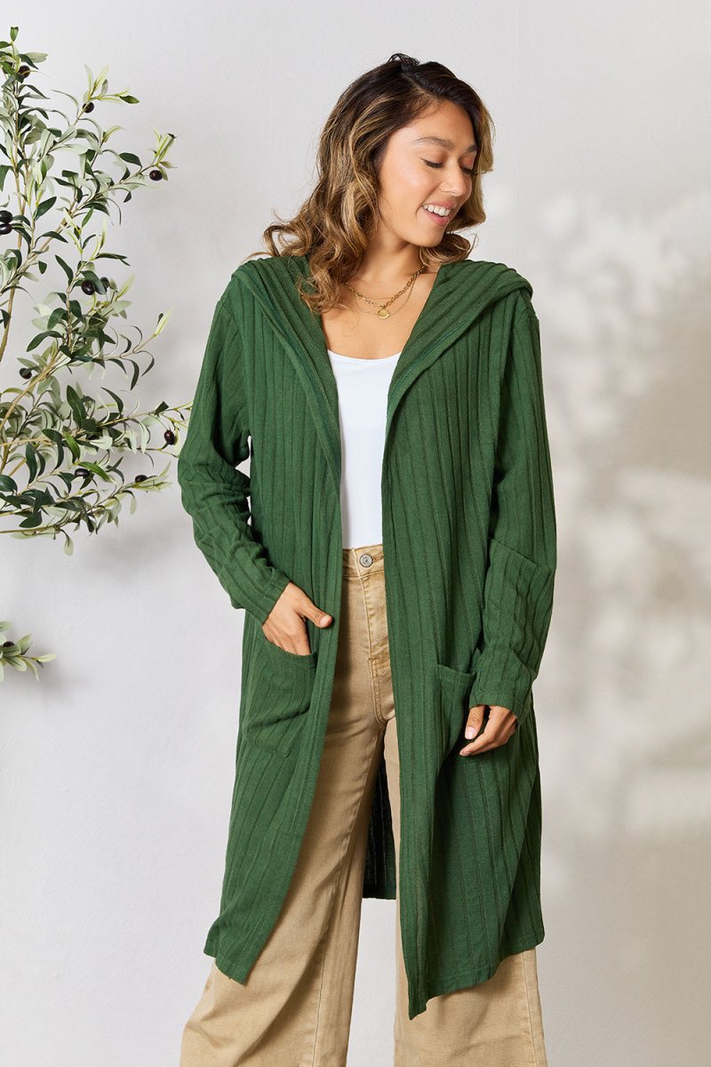 Basic Bae Full Size Hooded Sweater Cardigan - Outerwear