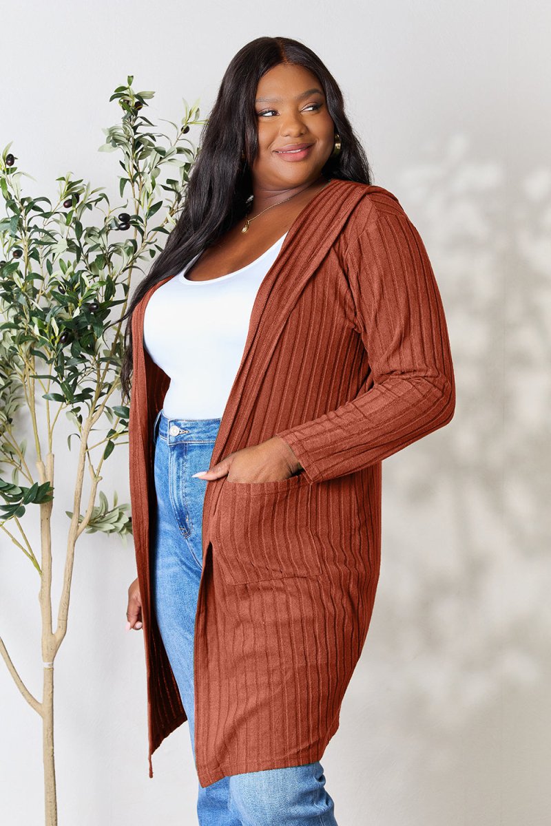 Basic Bae Full Size Hooded Sweater Cardigan - Outerwear