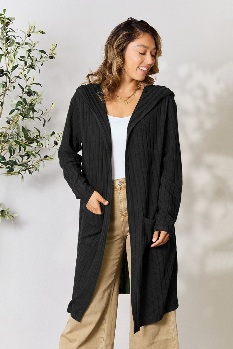 Basic Bae Full Size Hooded Sweater Cardigan - Outerwear