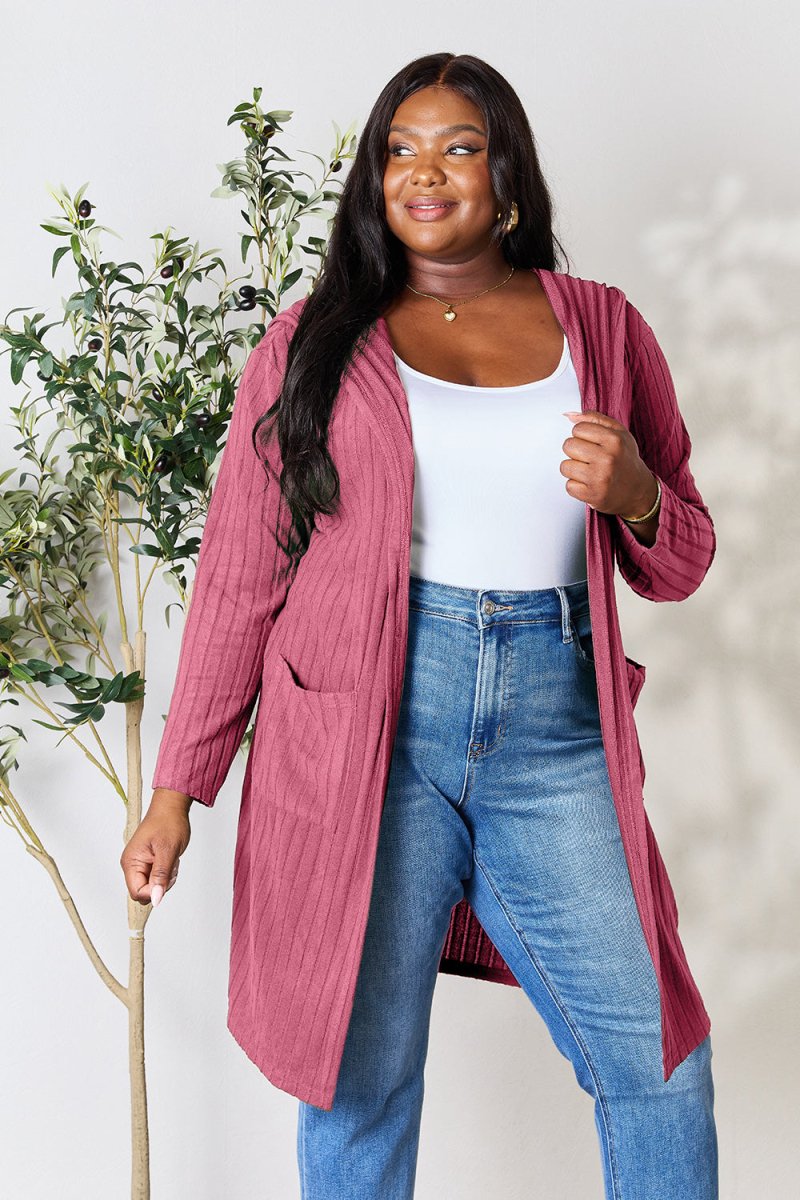 Basic Bae Full Size Hooded Sweater Cardigan - Outerwear