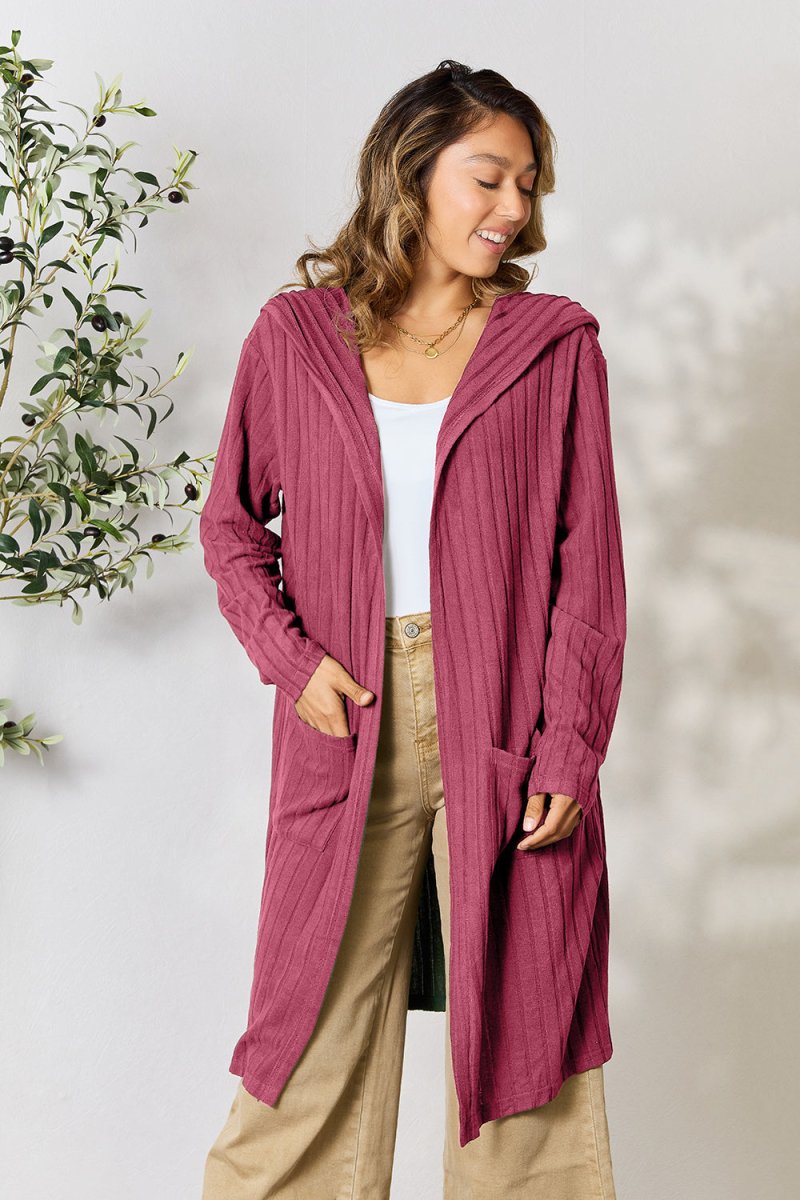 Basic Bae Full Size Hooded Sweater Cardigan - Outerwear