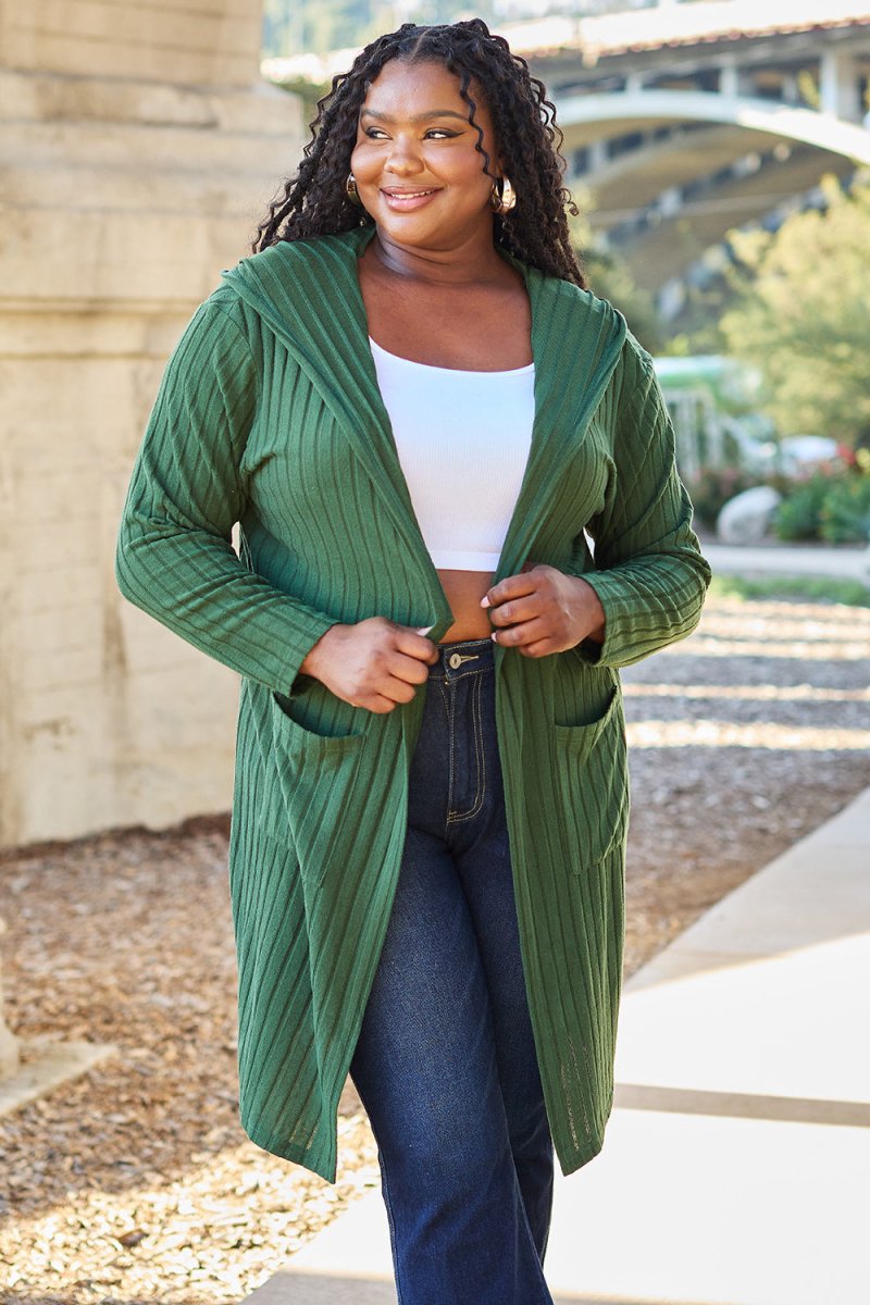 Basic Bae Full Size Hooded Sweater Cardigan - Outerwear