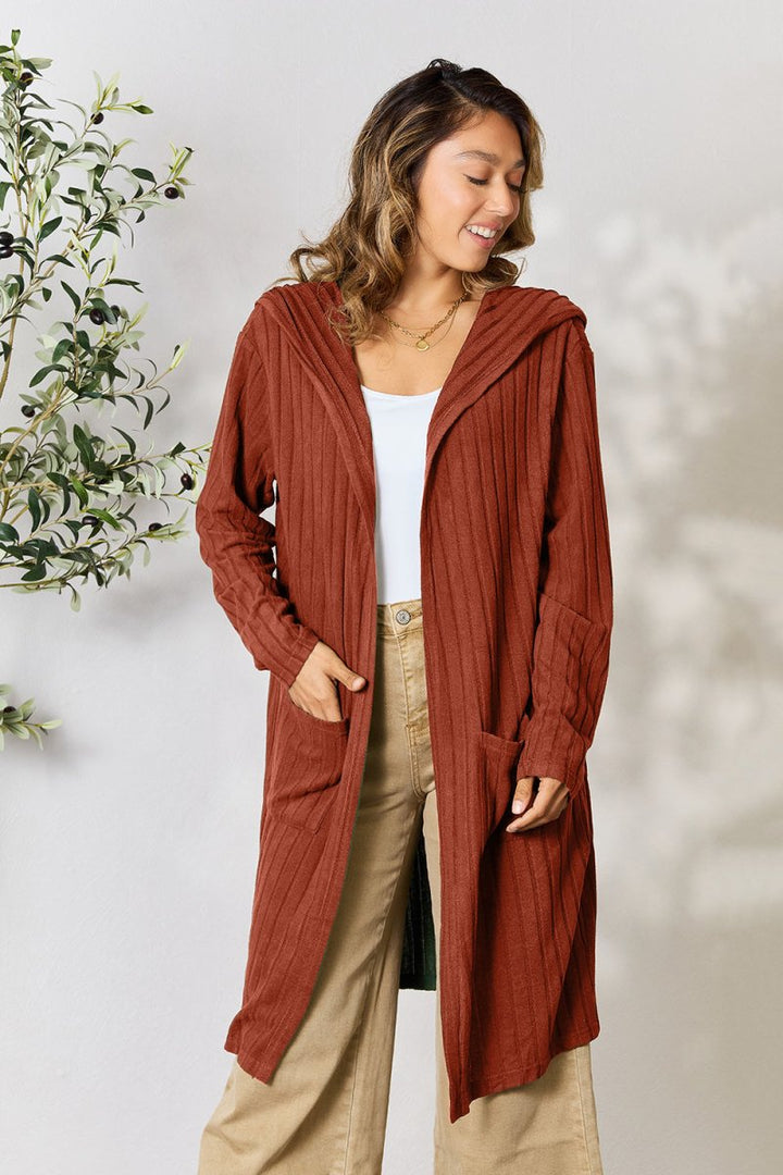 Basic Bae Full Size Hooded Sweater Cardigan - Outerwear