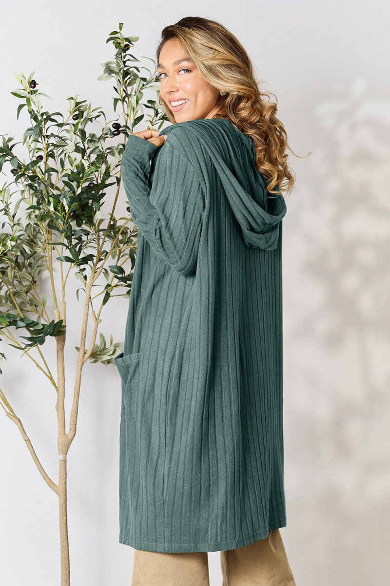 Basic Bae Full Size Hooded Sweater Cardigan - Outerwear