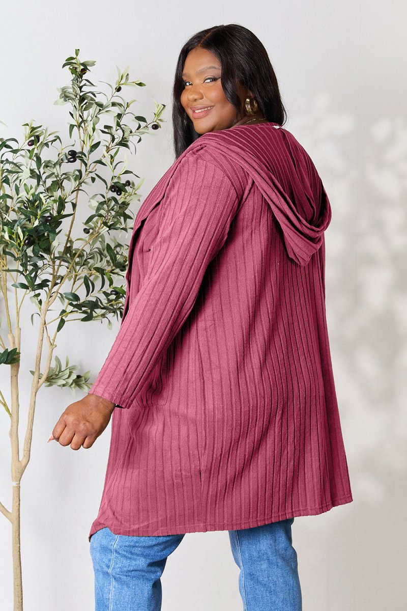 Basic Bae Full Size Hooded Sweater Cardigan - Outerwear
