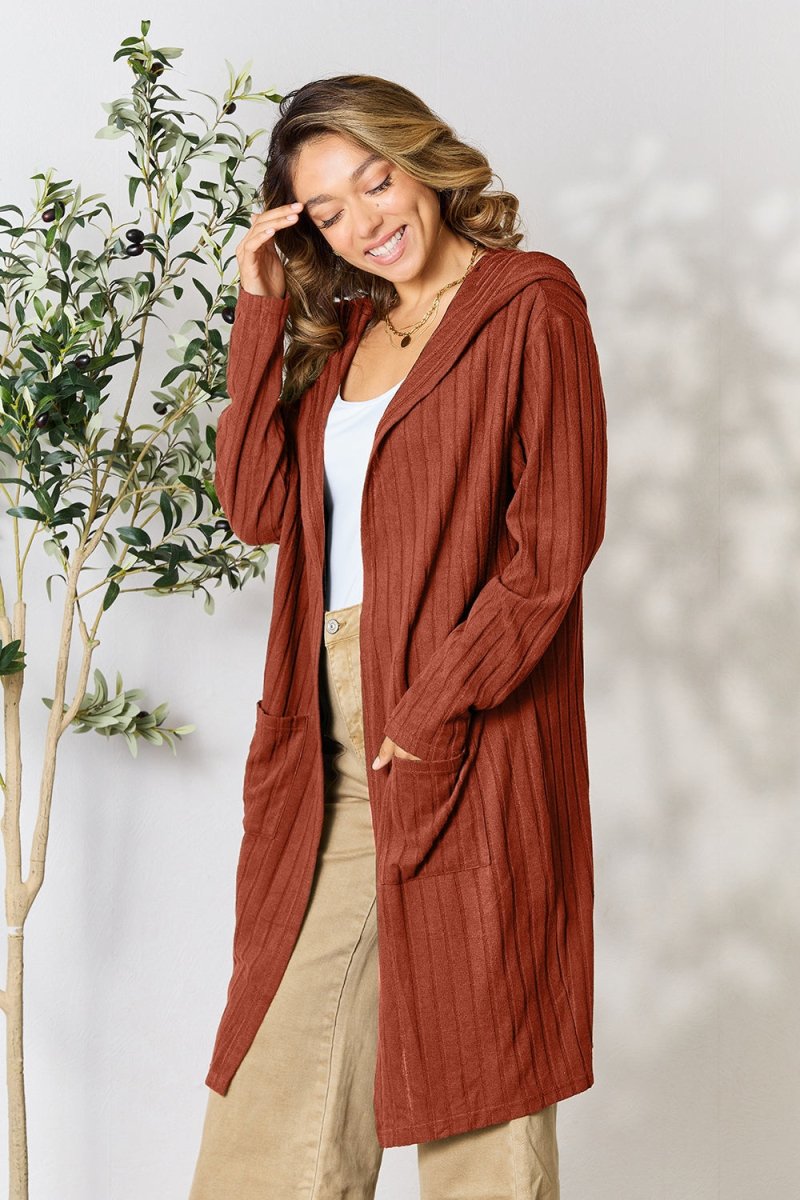 Basic Bae Full Size Hooded Sweater Cardigan - Outerwear