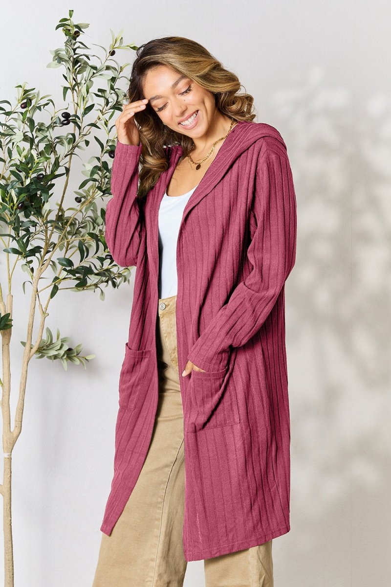 Basic Bae Full Size Hooded Sweater Cardigan - Outerwear