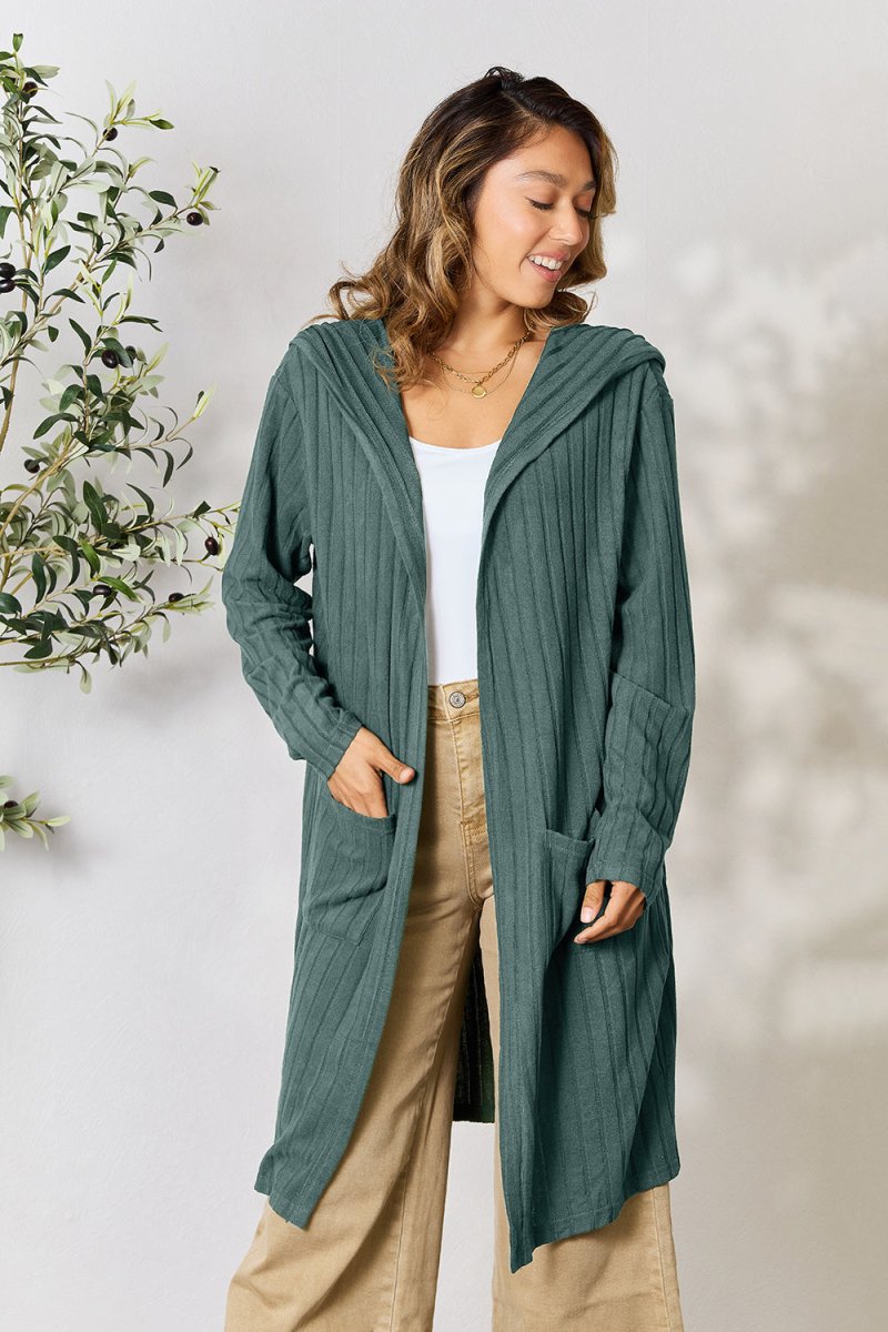 Basic Bae Full Size Hooded Sweater Cardigan - Outerwear