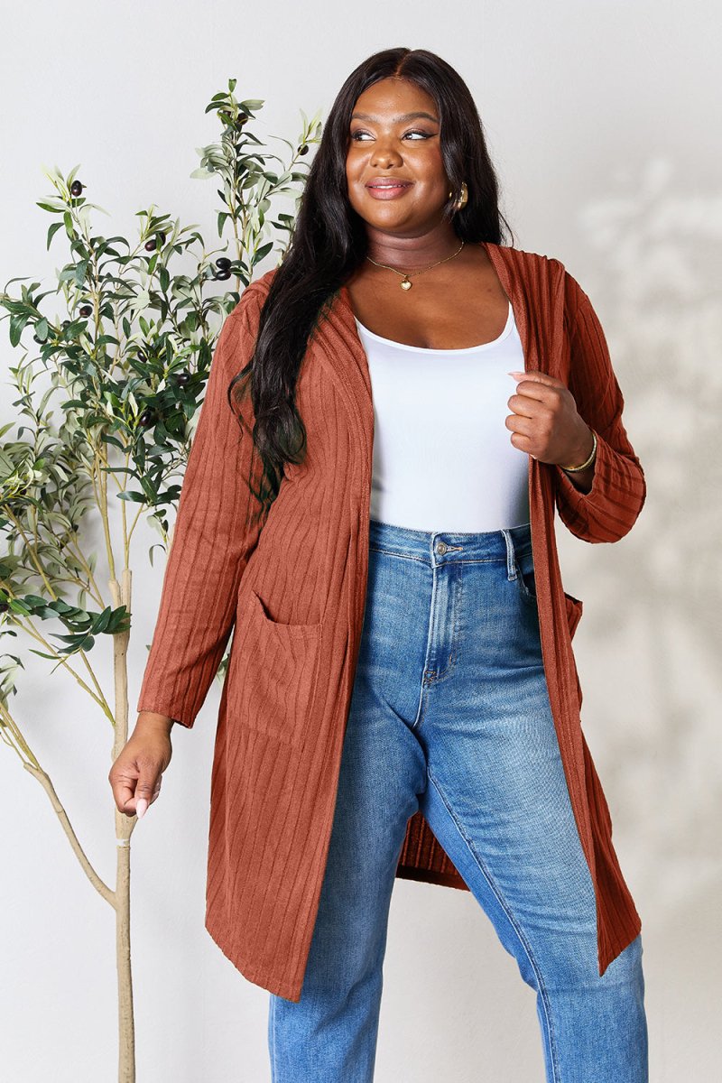 Basic Bae Full Size Hooded Sweater Cardigan - Outerwear