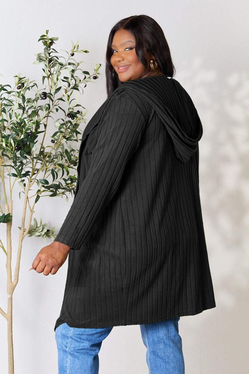 Basic Bae Full Size Hooded Sweater Cardigan - Outerwear