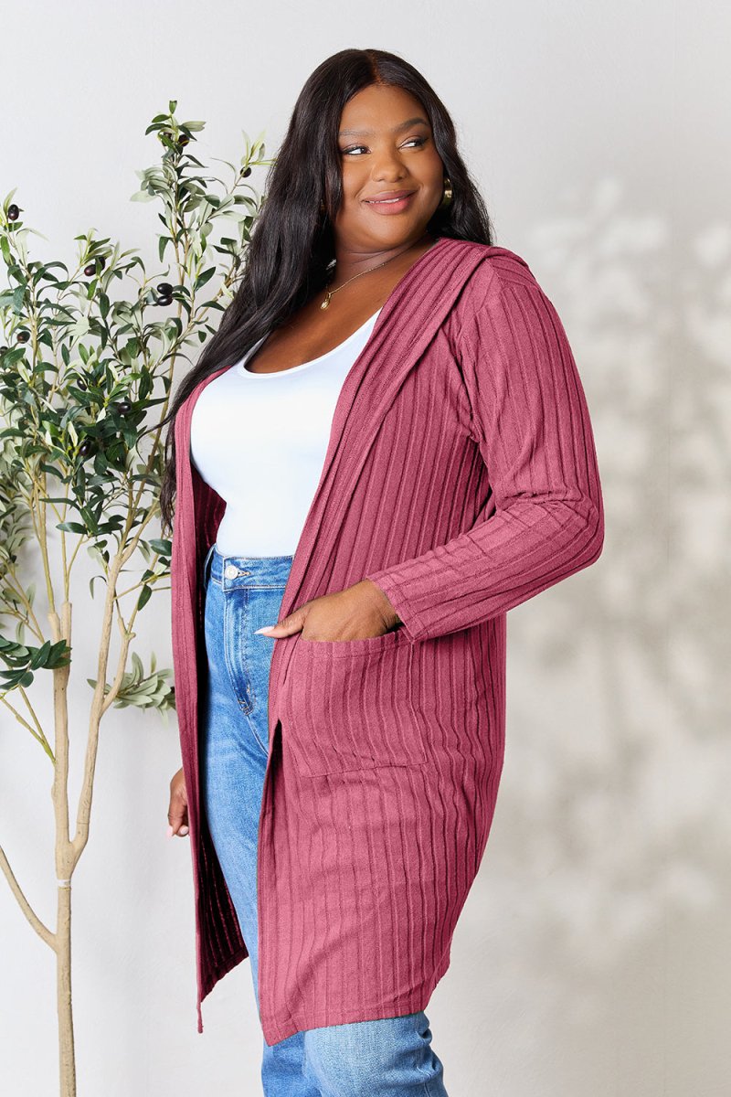 Basic Bae Full Size Hooded Sweater Cardigan - Outerwear
