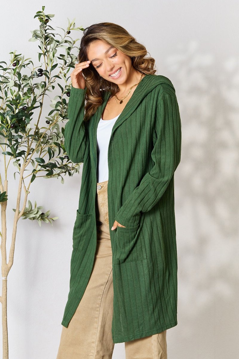 Basic Bae Full Size Hooded Sweater Cardigan - Outerwear