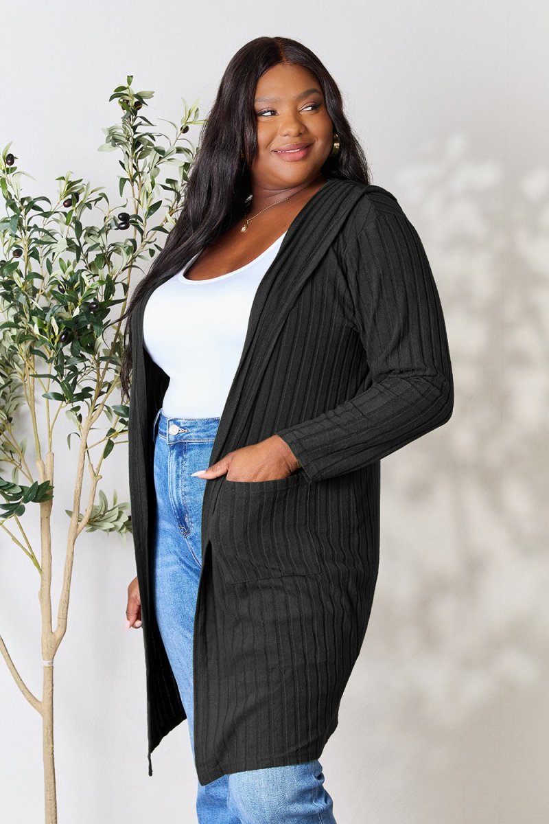 Basic Bae Full Size Hooded Sweater Cardigan - Outerwear