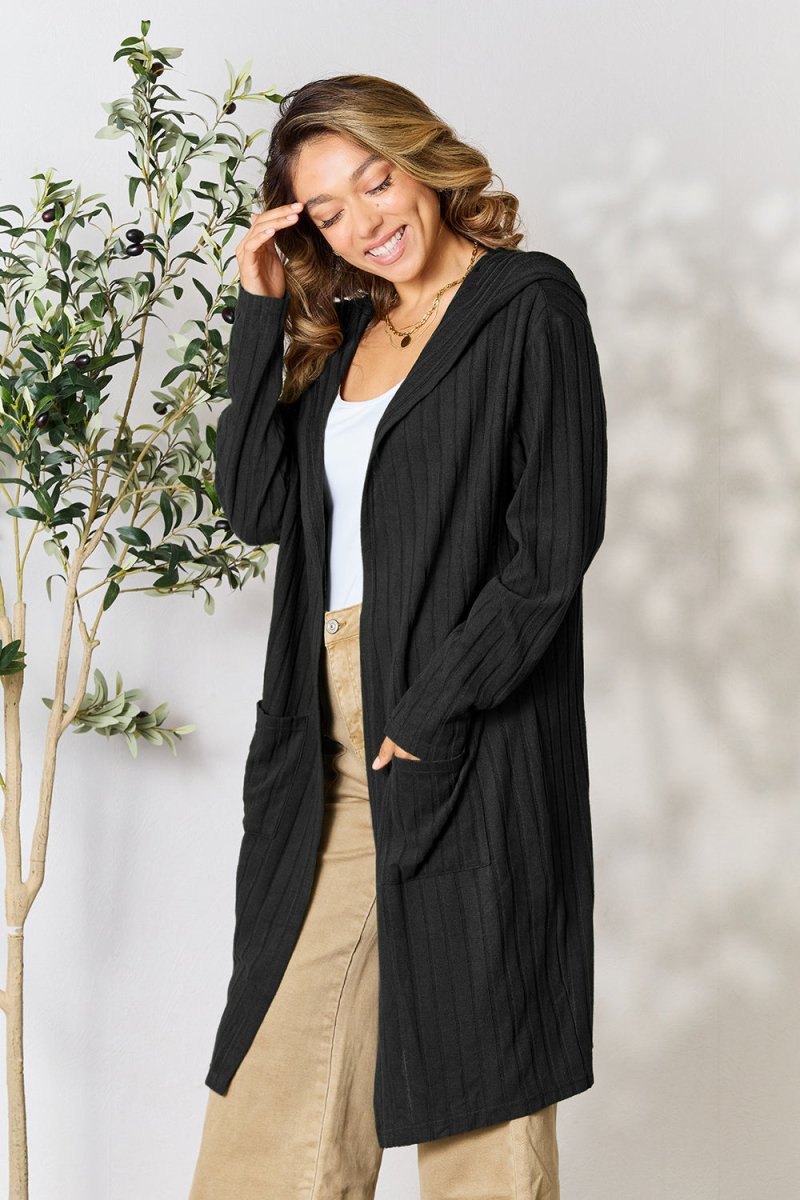 Basic Bae Full Size Hooded Sweater Cardigan - Outerwear