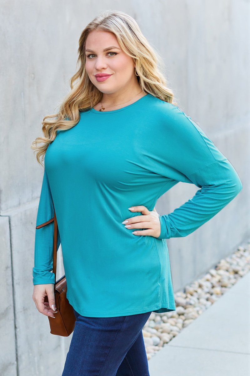 Basic Bae Full Size Round Neck Dropped Shoulder T-Shirt - Top