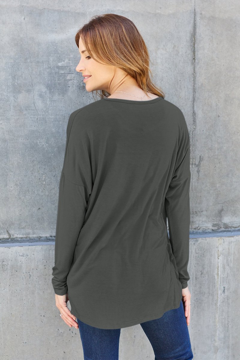 Basic Bae Full Size Round Neck Dropped Shoulder T-Shirt - Top